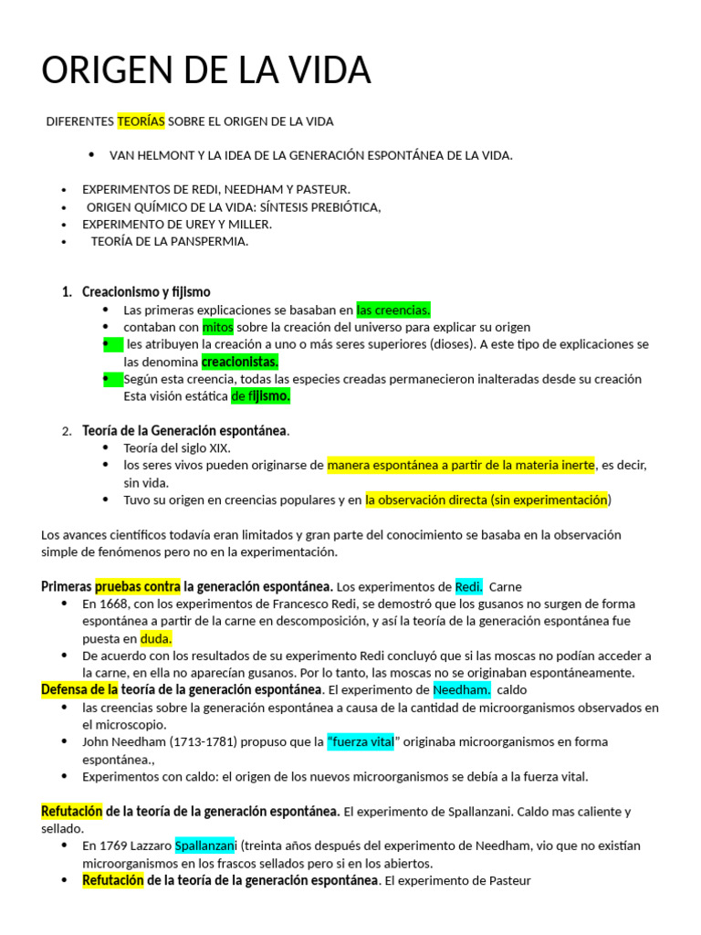 Teorías sobre el Origen de la Vida | PDF | Abiogénesis | Naturaleza