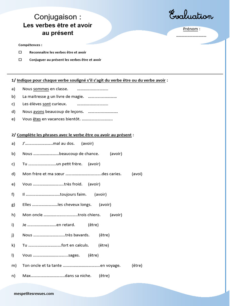 Conjugaison des verbes être et avoir | PDF