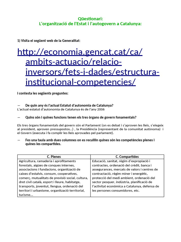 Tasca 4 - L'Autogovern de Catalunya | PDF