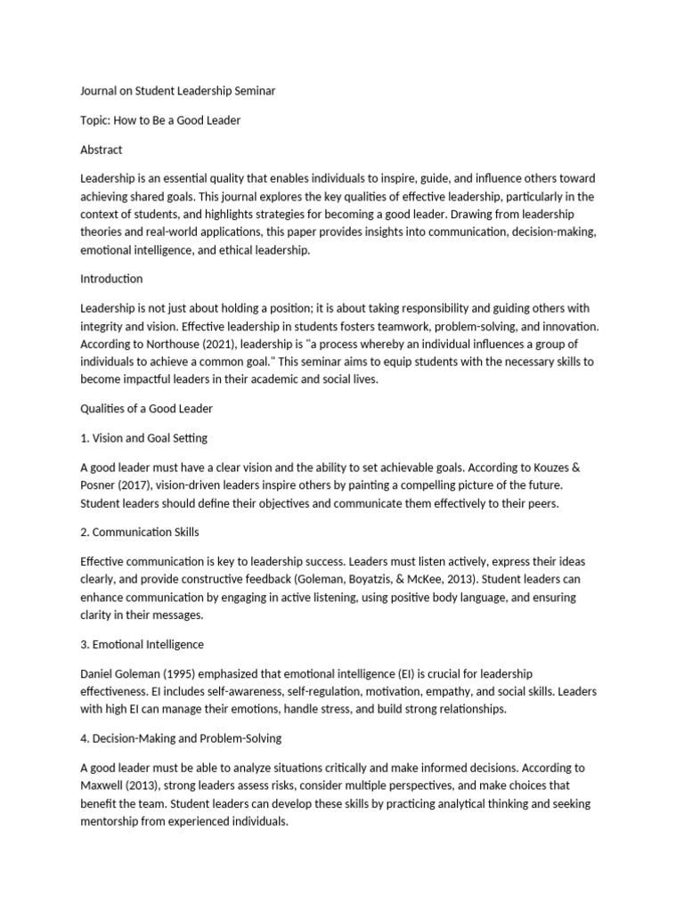 Student Leadership: Key Qualities & Strategies | PDF | Leadership ...