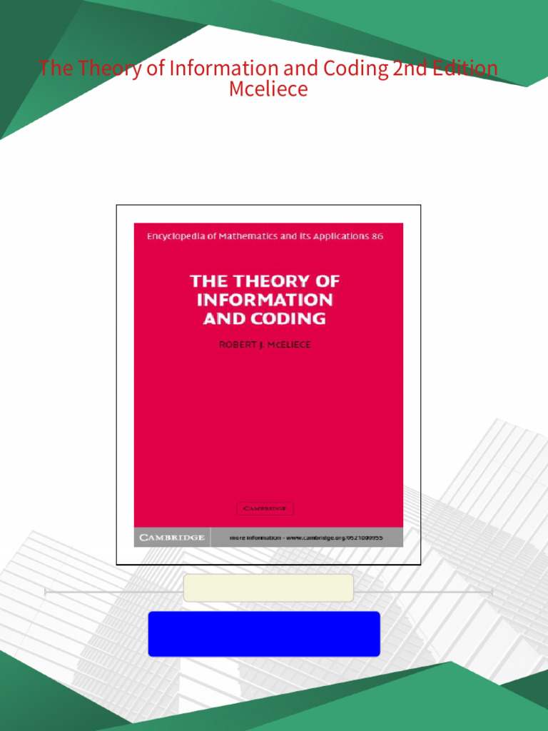 The Theory of Information and Coding 2nd Edition Mceliece - Read the ...