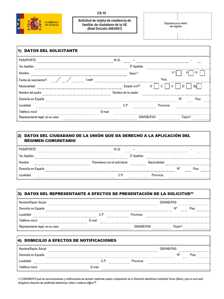 Solicitud Tarjeta Residencia Familiar UE | PDF