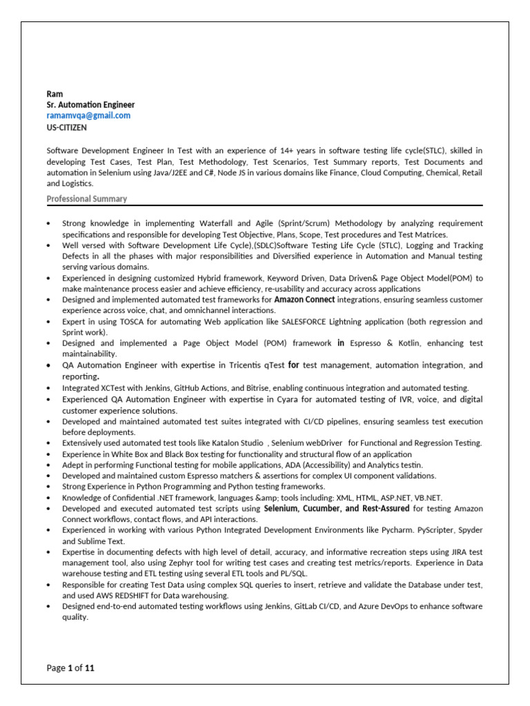 Senior Automation Engineer Resume | PDF | Selenium (Software ...