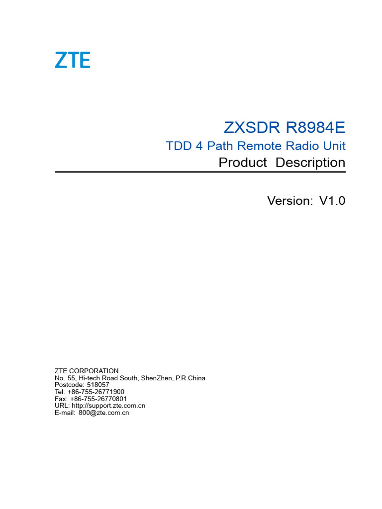 ZXSDR R8984E TDD Remote Radio Unit | PDF | Amplifier | Computer Network