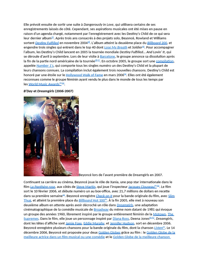Beyoncé : Carrière musicale et cinématographique | PDF | Beyoncé ...