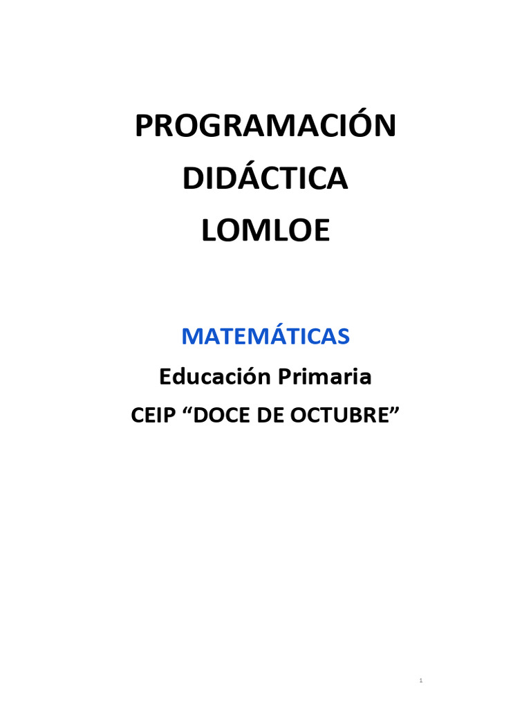 Programación Didáctica LOMLOE Matemáticas | PDF | Plan de estudios ...
