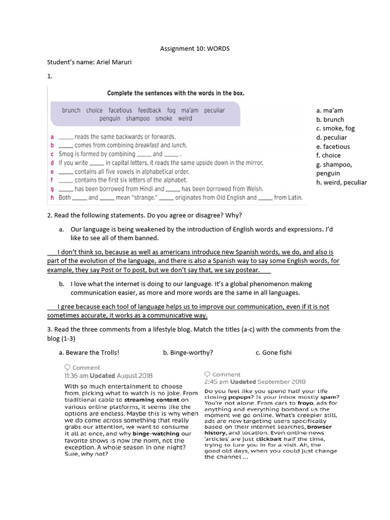 Assignmnet 10 - Reading - Words Am | PDF | Linguistics | Human ...