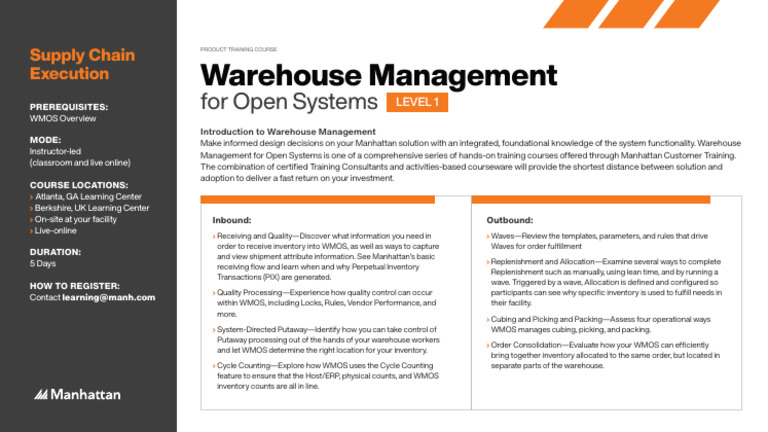 Manhattan WMOS L1 Training | PDF | Inventory | Warehouse