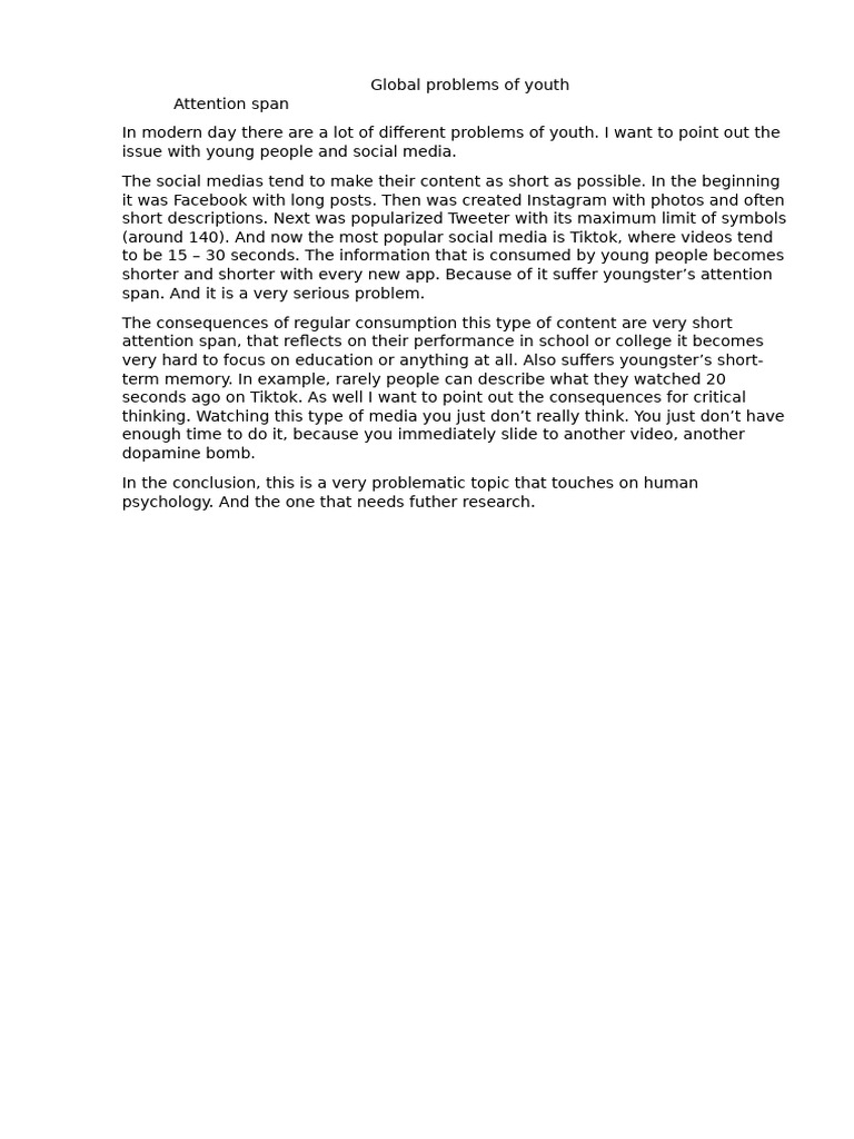 Global Problems of Youth | PDF
