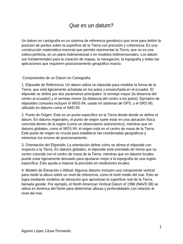 Definición y Tipos de Datum en Cartografía | PDF | Sistema de ...
