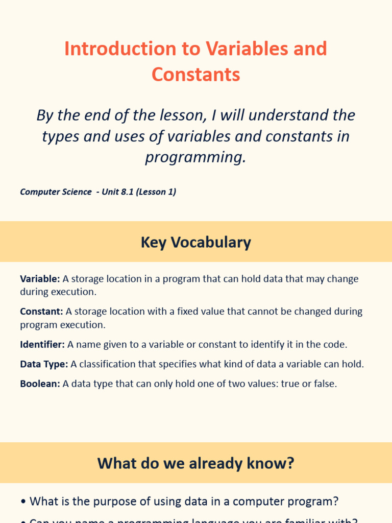 Variables and Constants in Programming | PDF | Boolean Data Type | Data ...