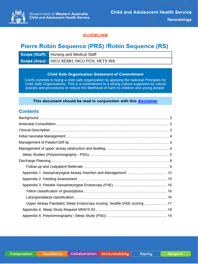 Pierre Robin Sequence Management Guidelines | PDF | Medical Specialties