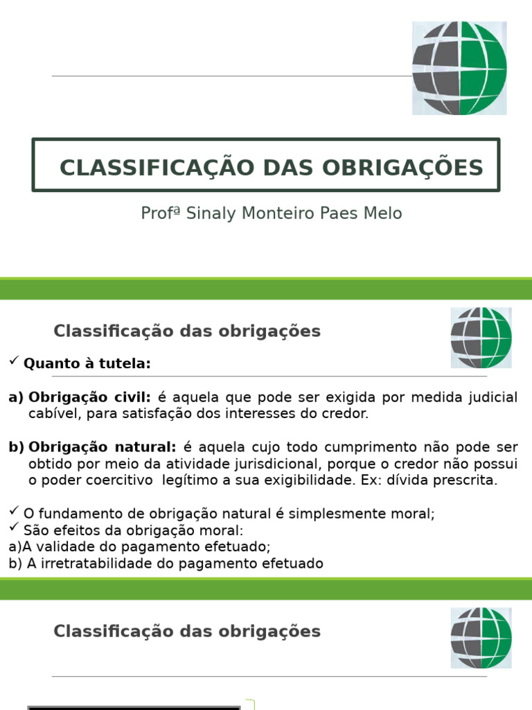 Classificação das Obrigações Jurídicas | PDF | Lei das Obrigações