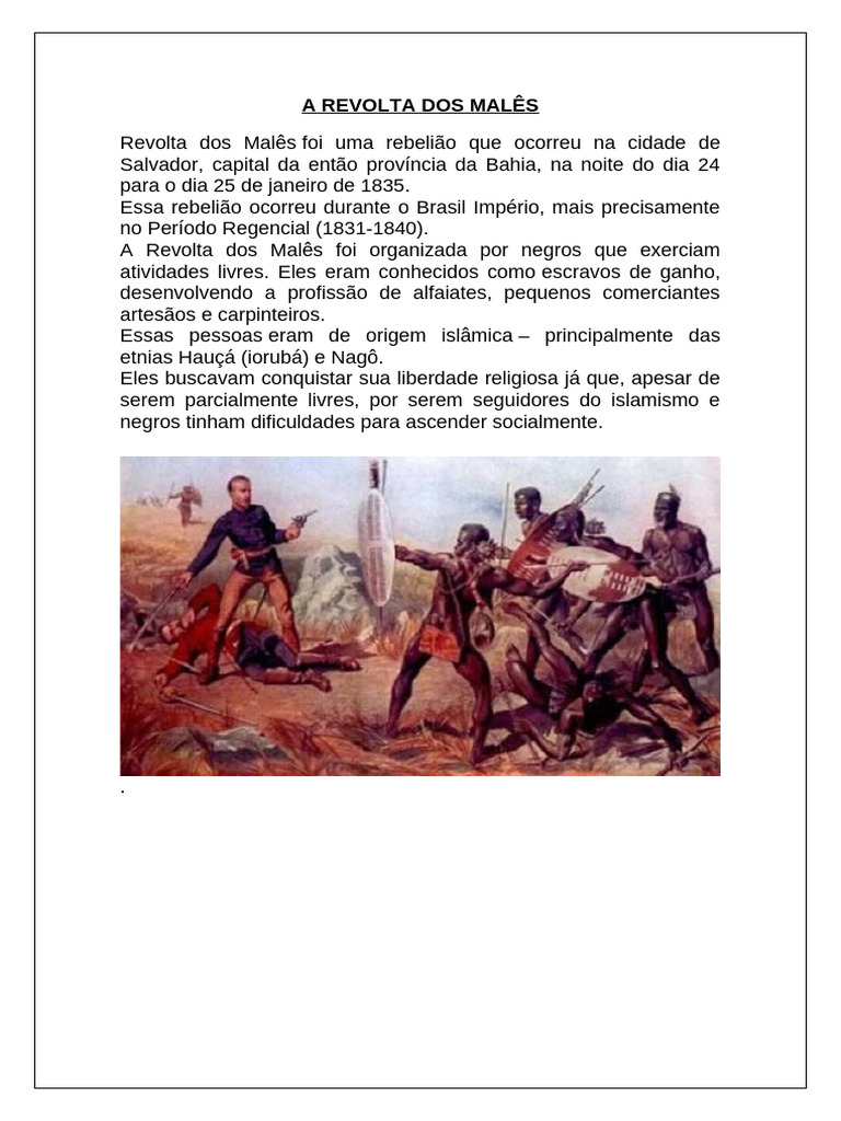 Revolta dos Malês: História e Consequências | PDF | Escravidão | Brasil