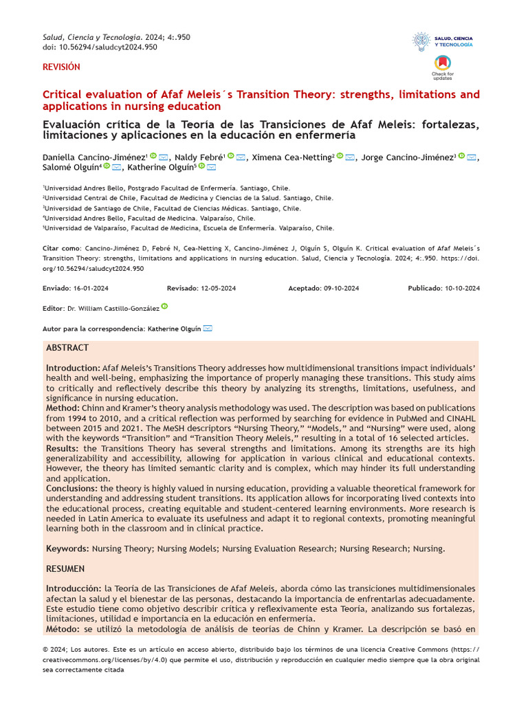 Evaluación de la Teoría de Transiciones de Afaf | PDF | Teoría | Enfermería