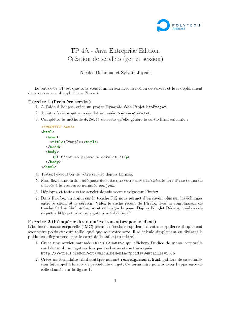 Création de Servlets en Java EE avec Tomcat | PDF | Cookie ...