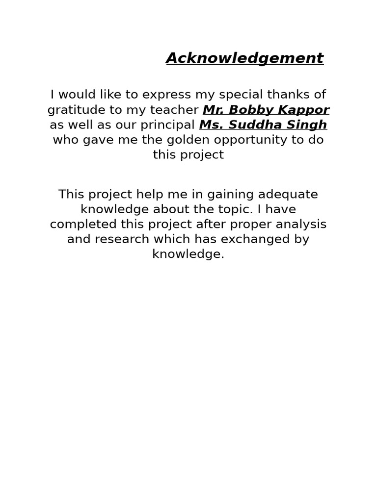 Project Acknowledgements and Gratitude | PDF
