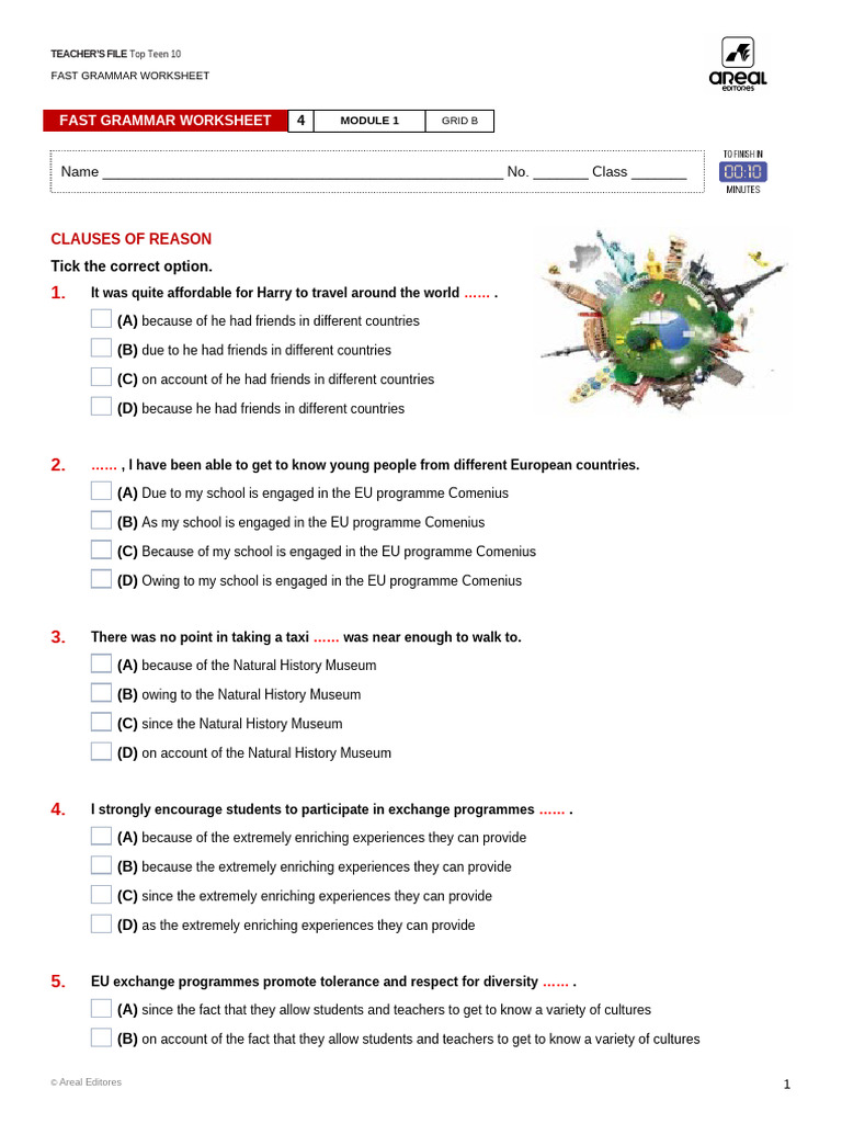 Fast Grammar Worksheet: Clauses of Reason | PDF