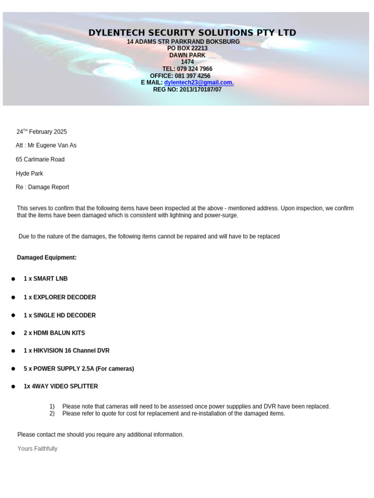 Lightning Damage Report for Equipment | PDF