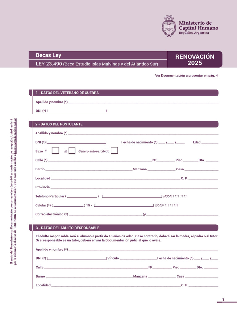 Formulario de Solicitud de Beca 2025 | PDF | Educación de la primera ...