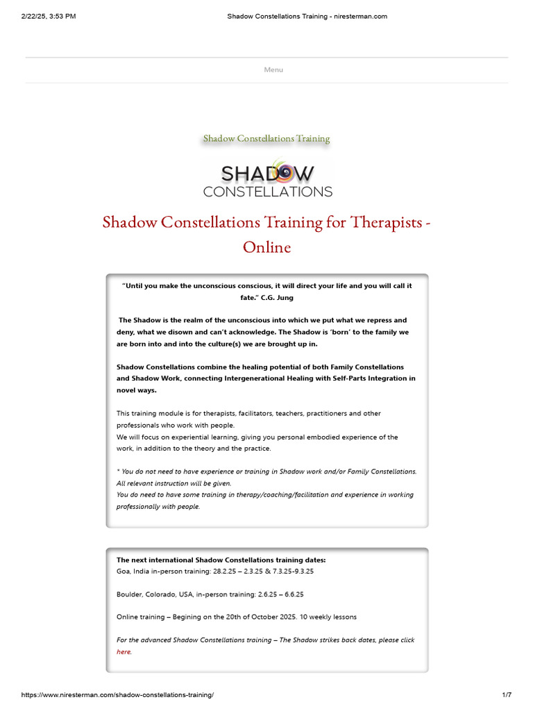 Shadow Constellations Training Overview | PDF | Shadow (Psychology ...