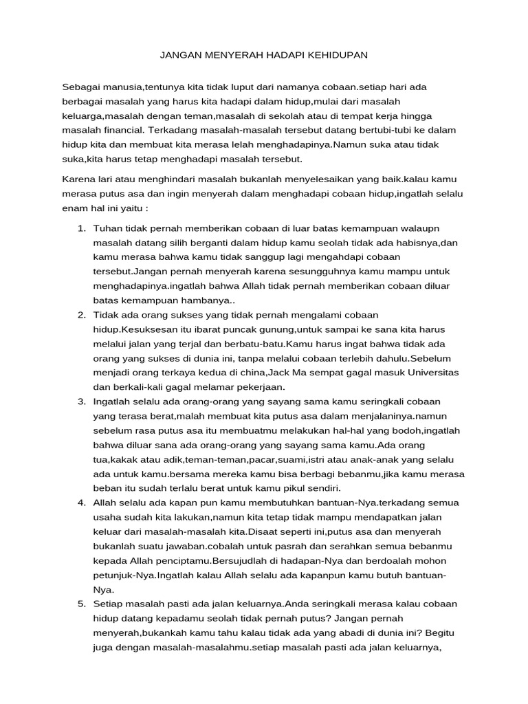 Jangan Menyerah Hadapi Kehidupan | PDF