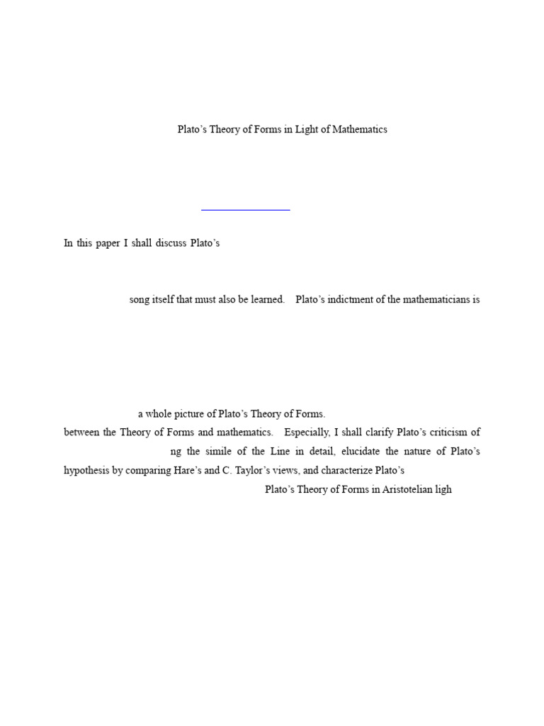 Plato's Theory of Forms in Light of Mathematics (Abstract) | PDF