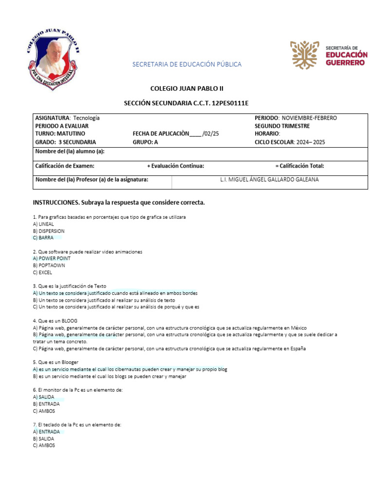 EXAMEN 2 Trimestre Tecnologia 3A | PDF | Hardware de la computadora ...