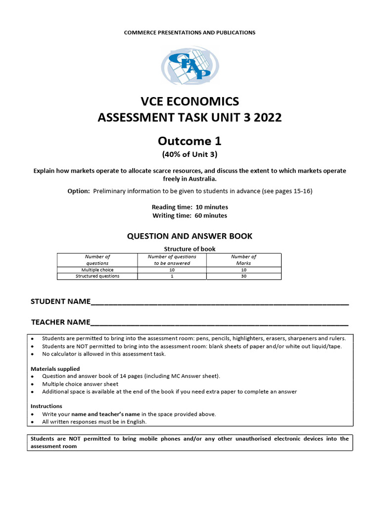 Economics Assessment Task Unit 3 2022 | PDF | Demand | Elasticity ...