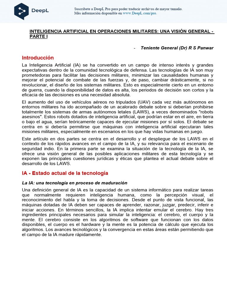 Artificial Intelligence in Military Operations An Overview Es-Es | PDF ...