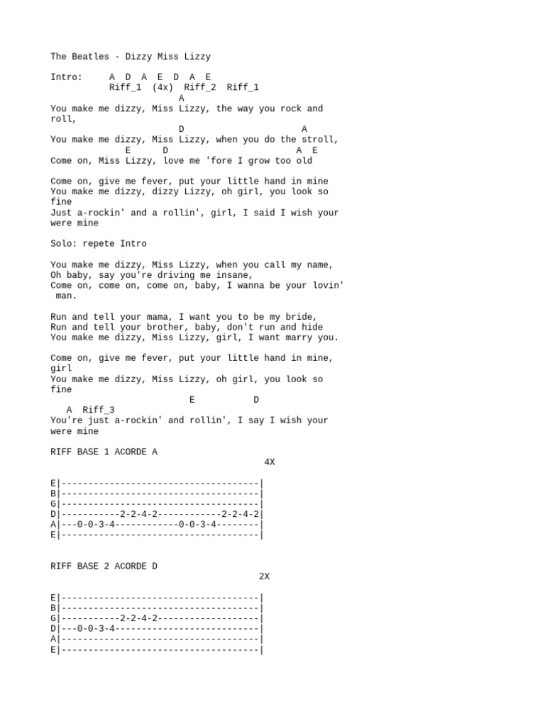The Beatles - Dizzy Miss Lizzy | PDF | The Beatles
