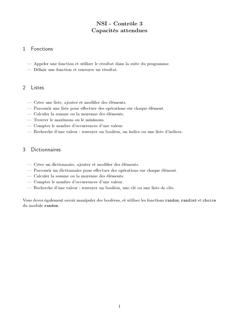 Contrôle NSI : Fonctions et Structures | PDF