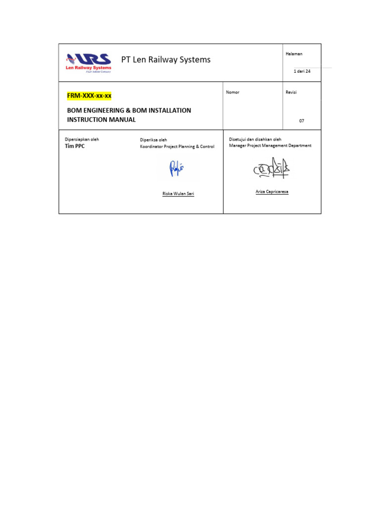 Manual Instruksi BOM Engineering | PDF