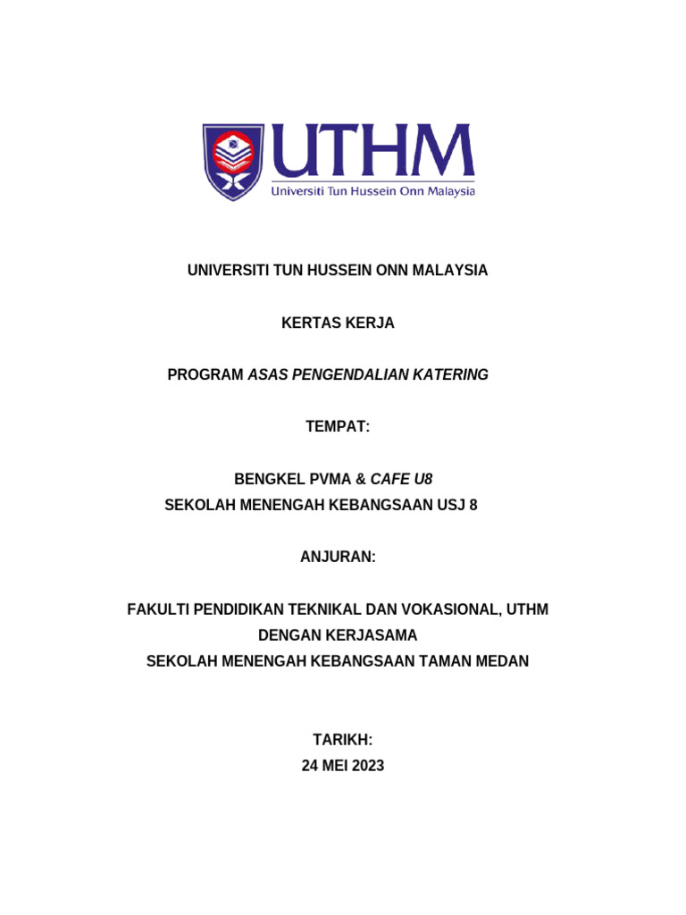 Program Asas Pengendalian Katering UTHM | PDF