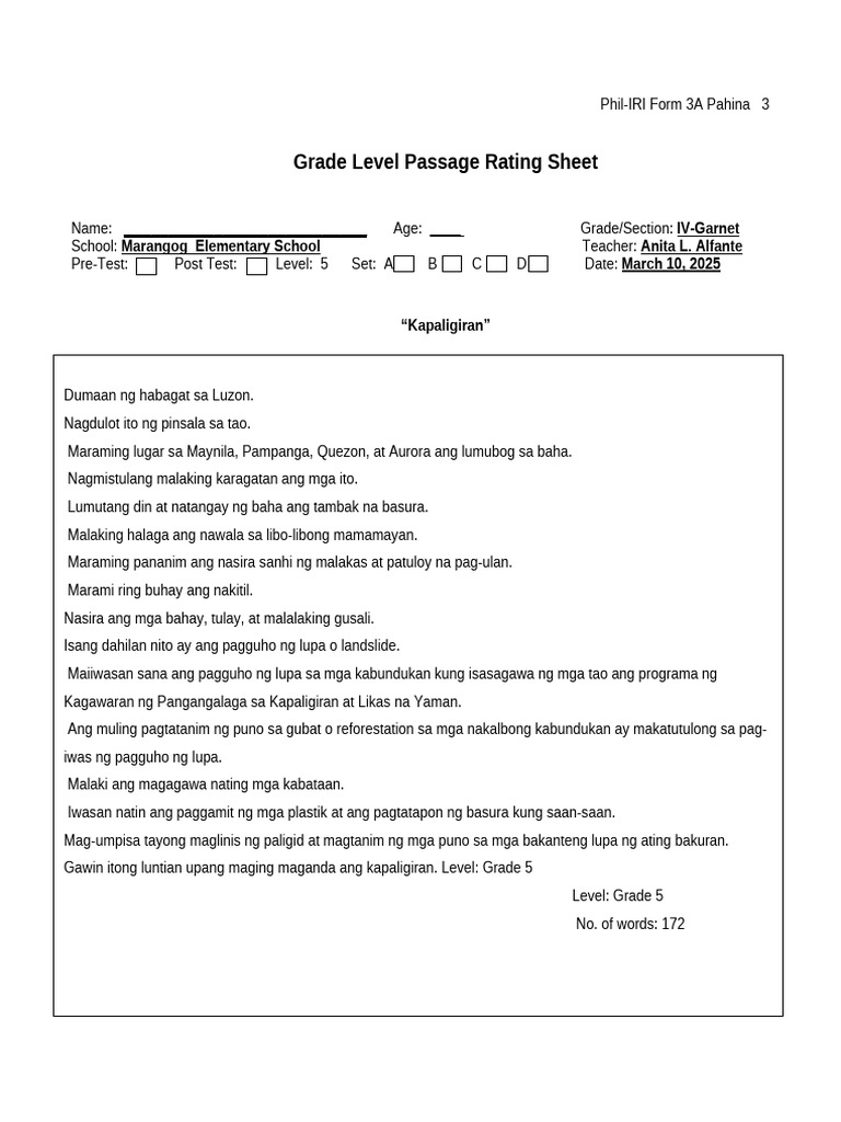 Form 3 Filipino Grade 5 | PDF