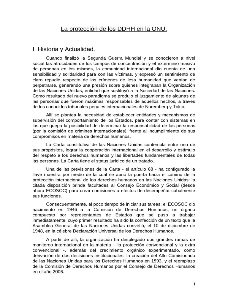 Protección de DDHH en la ONU: Historia y Estructura | PDF | Derechos ...
