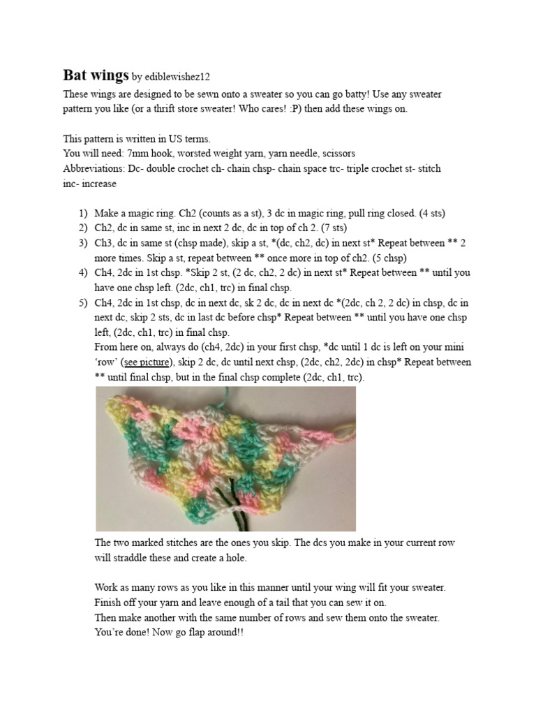 Bat Wing Crochet Pattern for Sweaters | PDF
