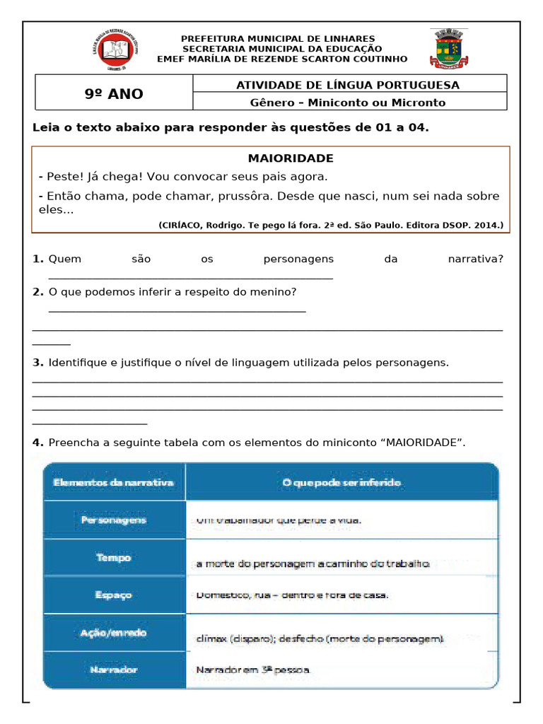 Atividades de Interpretação de Minicontos | PDF | Linguística