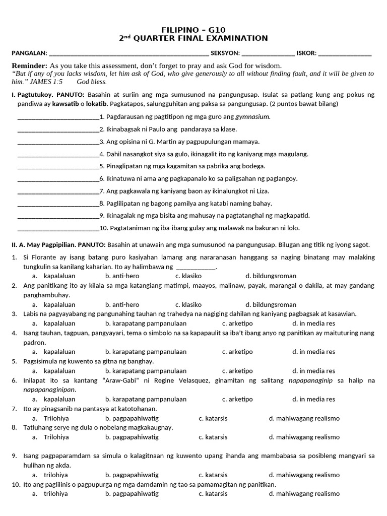2ND Final Exam in Filipino | PDF
