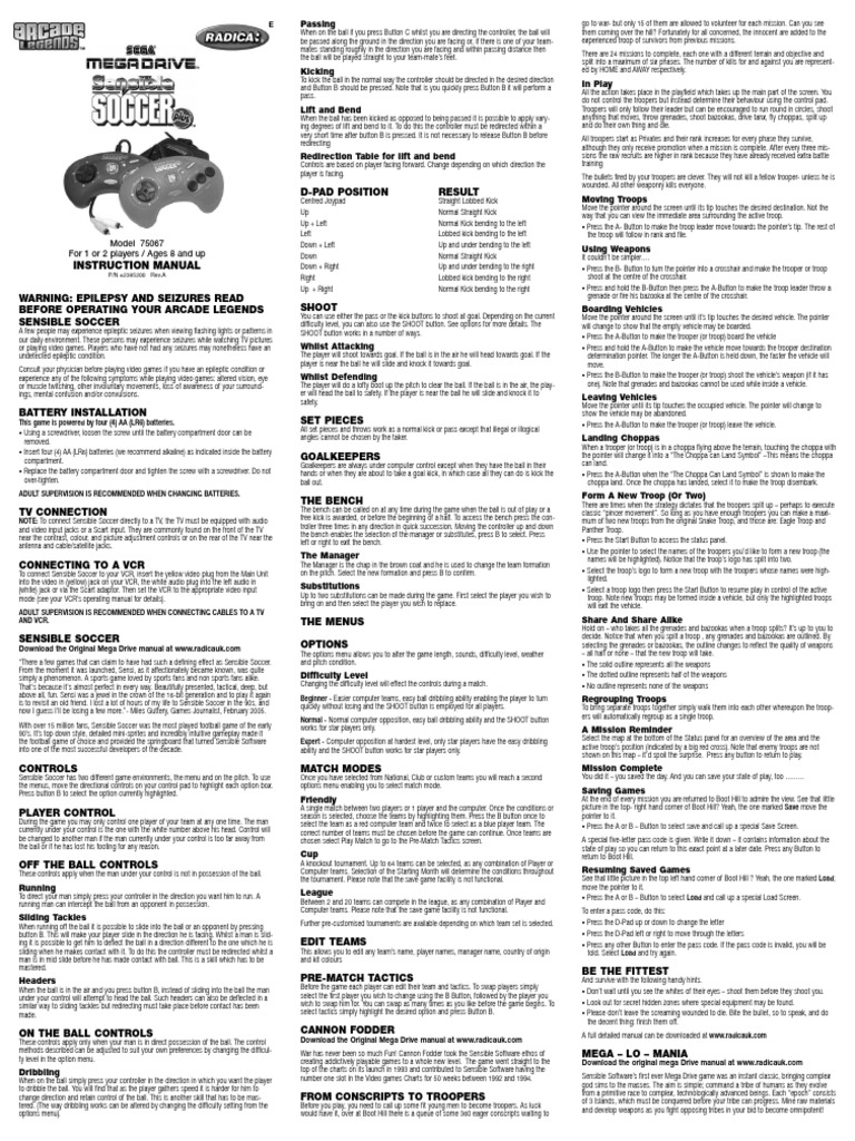 Arcade Legends Game Instructions | PDF | Epilepsy