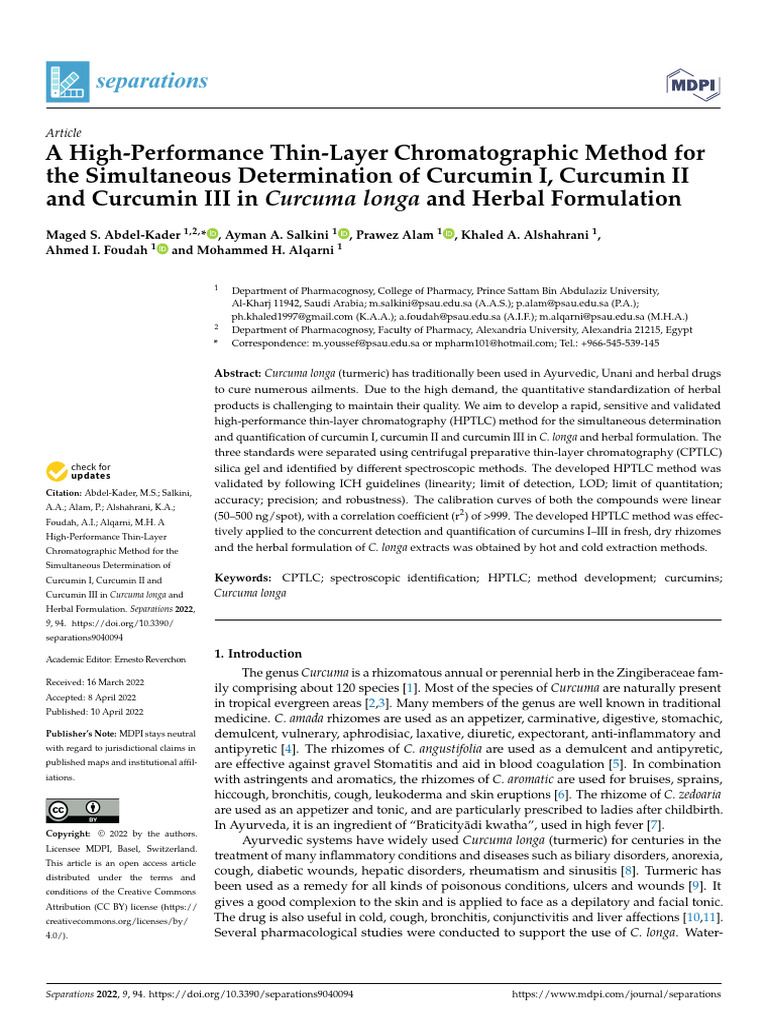 Separations 09 00094 v2 | PDF | Detection Limit | Thin Layer Chromatography