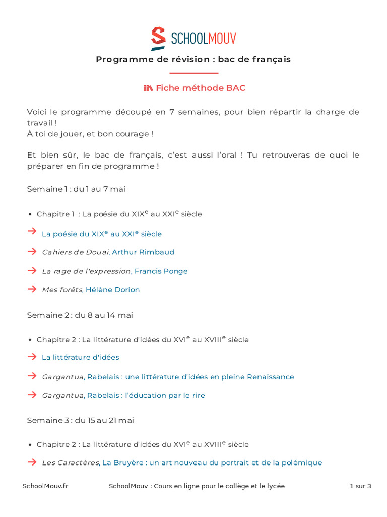 Programme de révision bac français PDF — free download