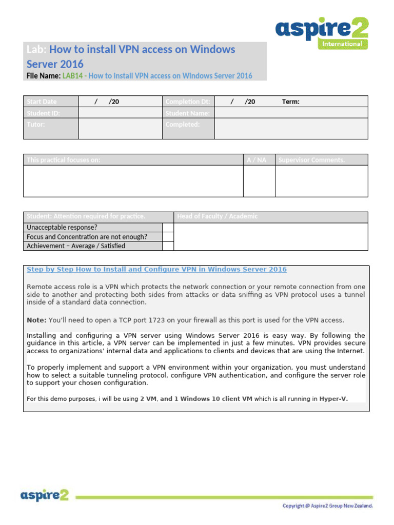 LAB14 - How To Install VPN Access On Windows Server 2016 | PDF ...