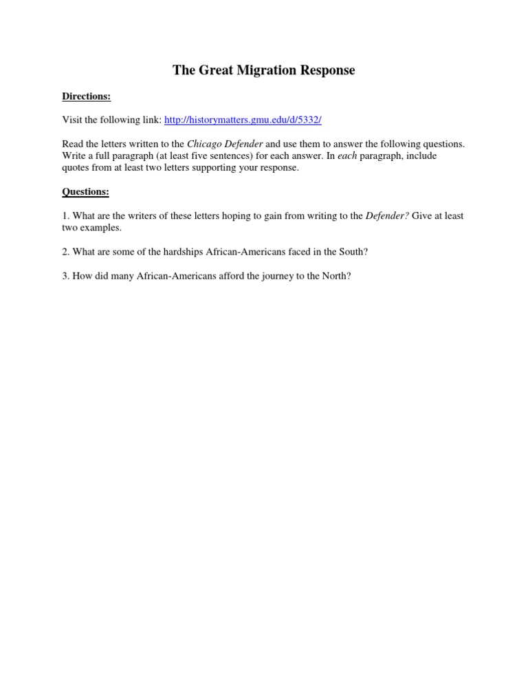 Great Migration Letters Analysis | PDF