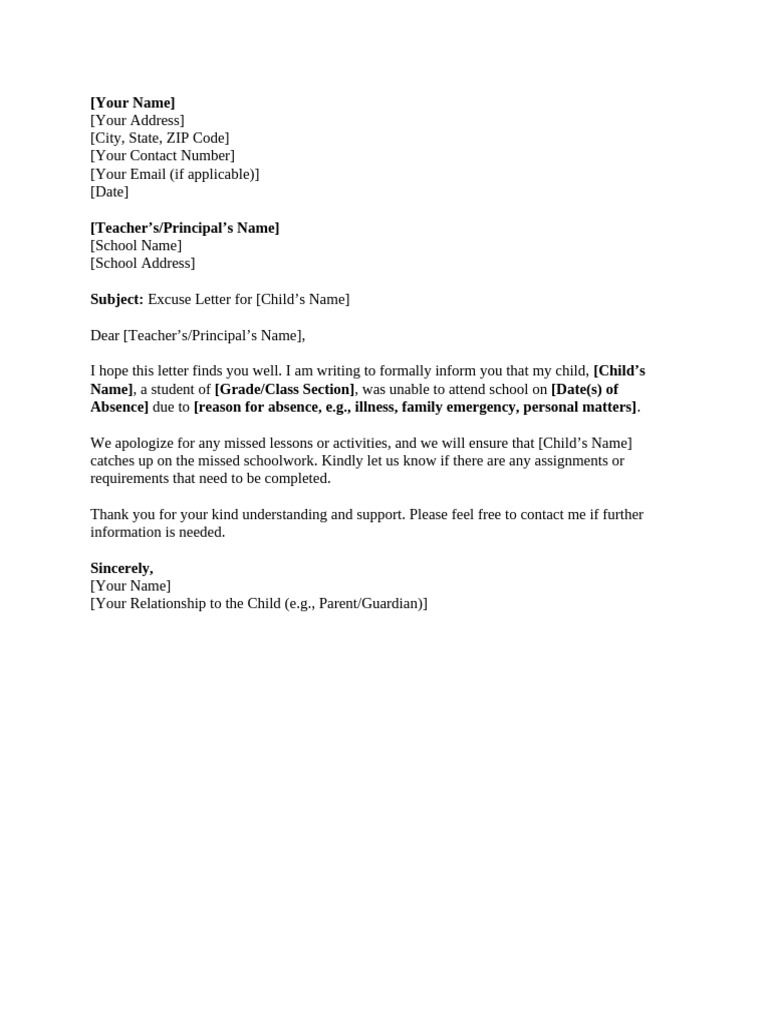 Sample Excuse Letter | PDF