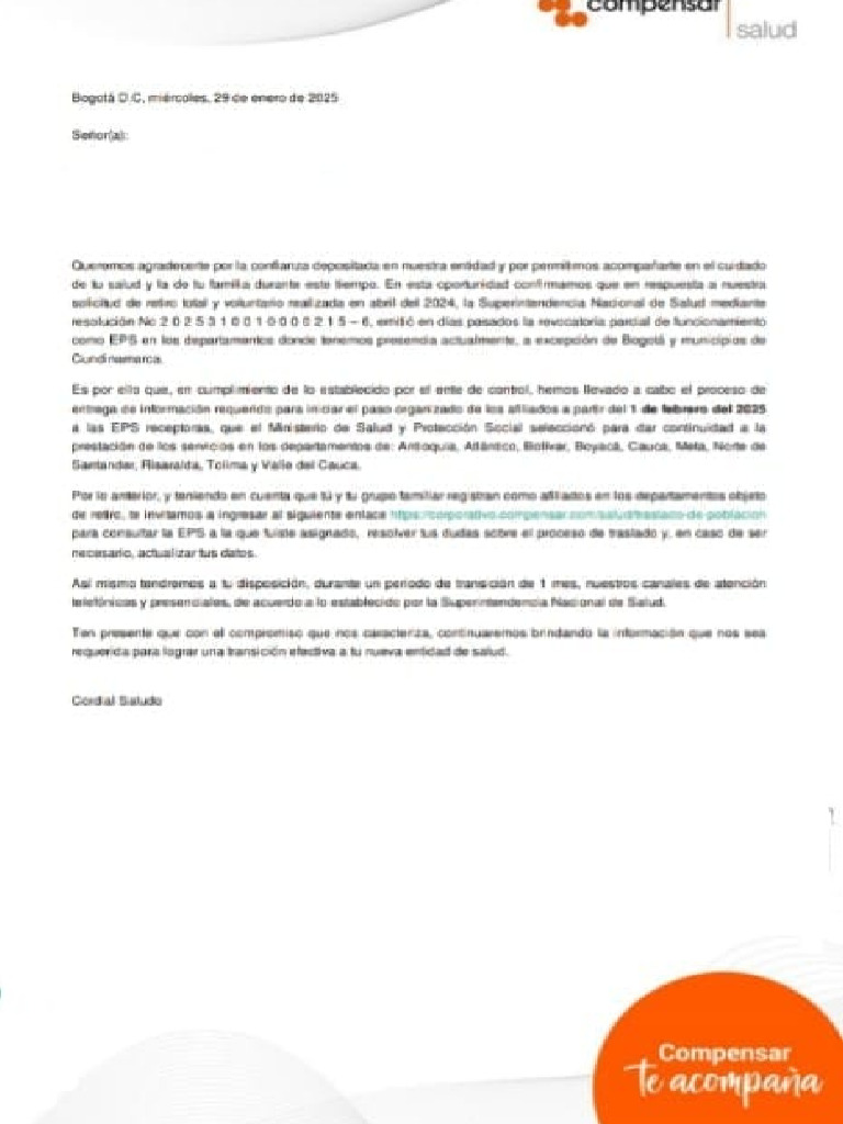 Carta Compensar | PDF