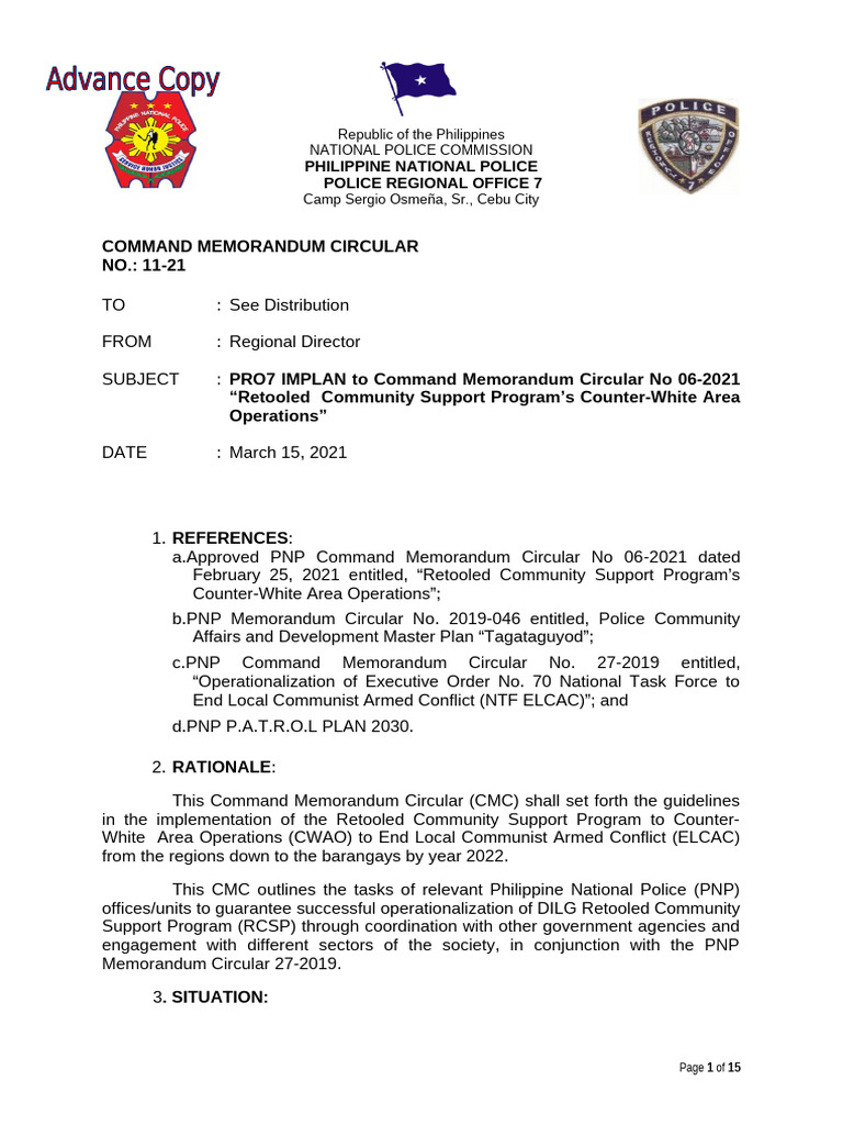 PNP CMC on Community Support Program | PDF | Police