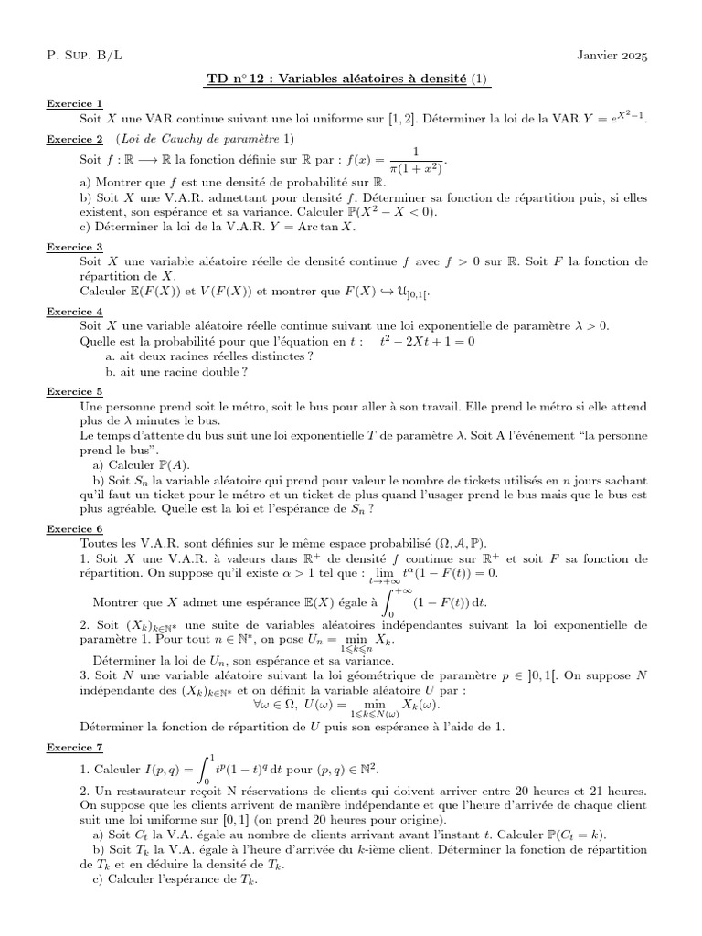 Exercices sur les Variables Aléatoires | PDF | Variance (mathématiques ...