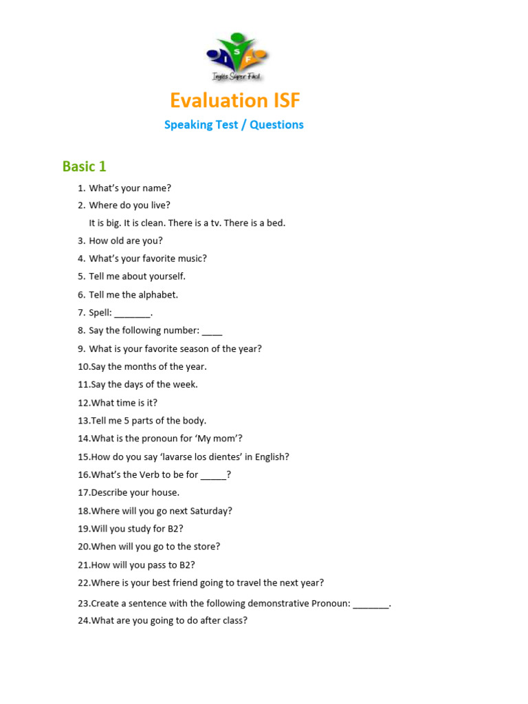 ISF Speaking Test Questions for Beginners | PDF
