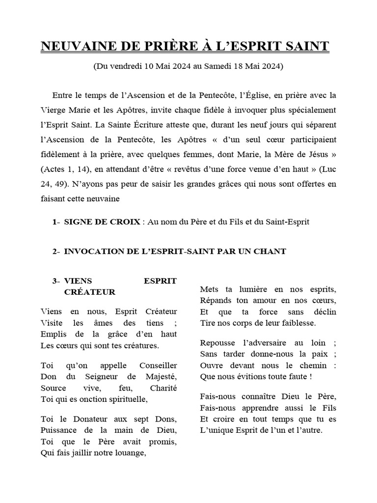 Neuvaine de Prière à l'Esprit Saint | PDF | Saint-Esprit | Dieu